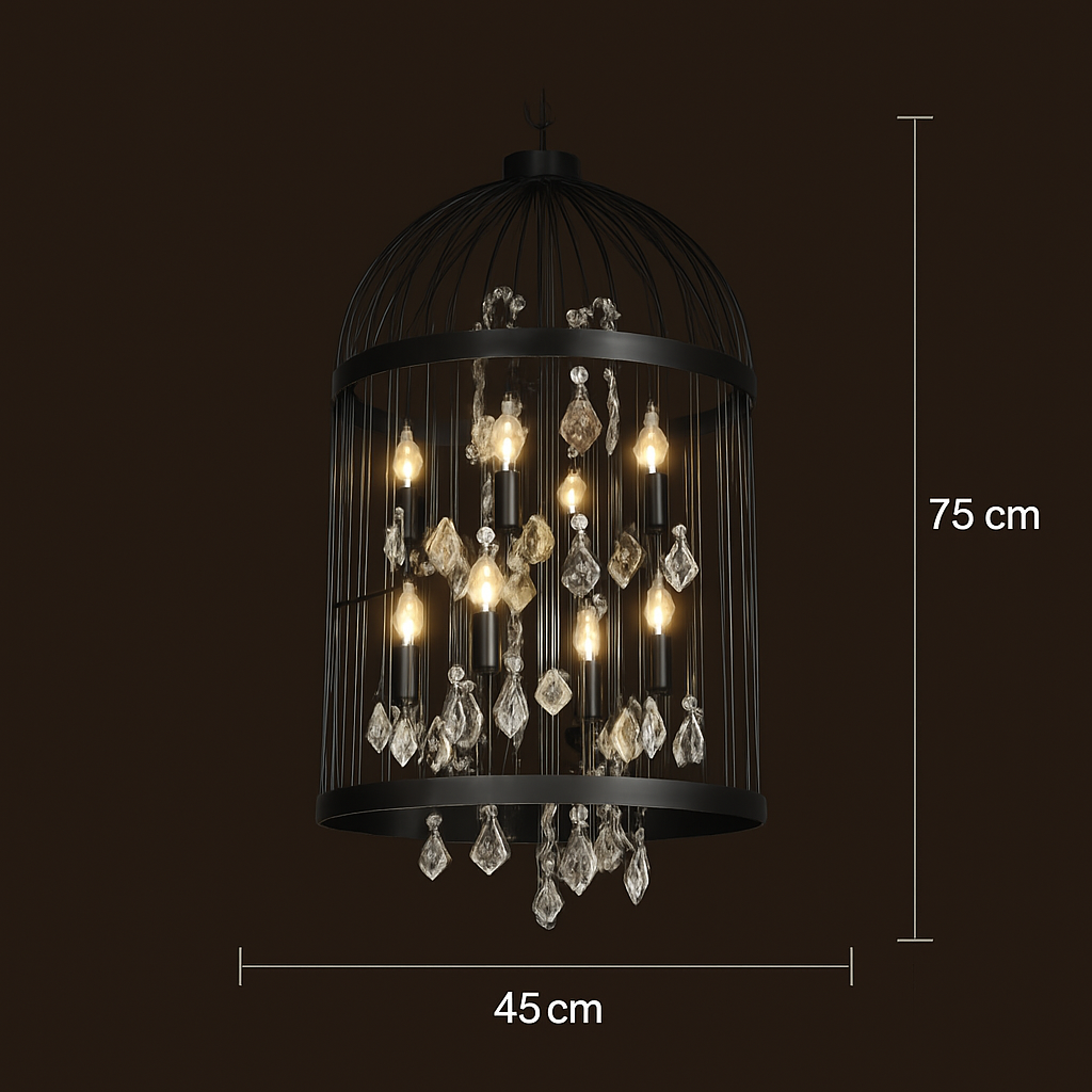 lustre vintage cage à oiseaux en cristal pour bars et restaurants - vue 8 sur 11