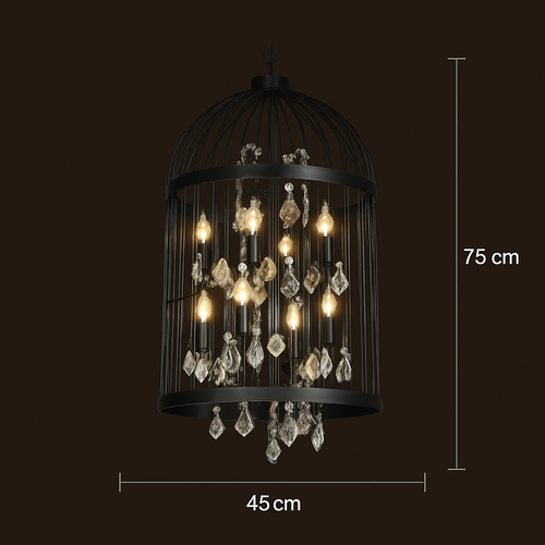 lustre vintage cage à oiseaux en cristal pour bars et restaurants - vue 9 sur 11