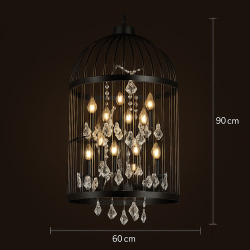 lustre vintage cage à oiseaux en cristal pour bars et restaurants - vue 11 sur 11