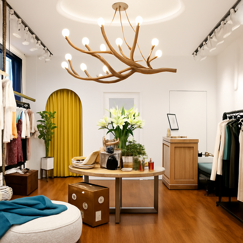 lustre vintage en résine avec branches d'arbre led