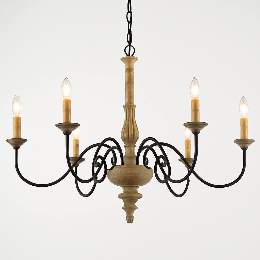 lustre vintage style français en bois massif style nordique - vue 6 sur 6