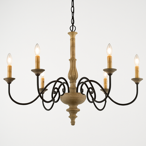 lustre vintage style français en bois massif style nordique - vue 6 sur 6