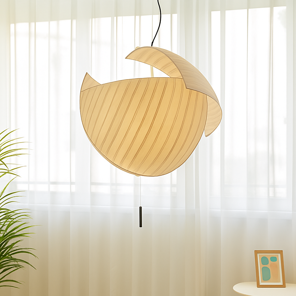 lustre wabi-sabi led en soie japonaise pour décoration maison - vue 3 sur 6