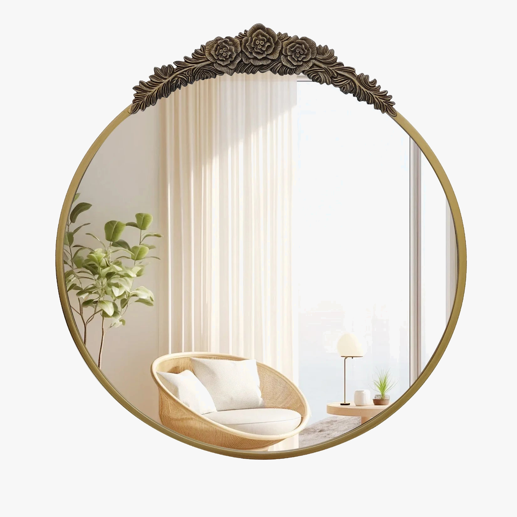miroir baroque vintage en laiton avec cadre en métal décoratif