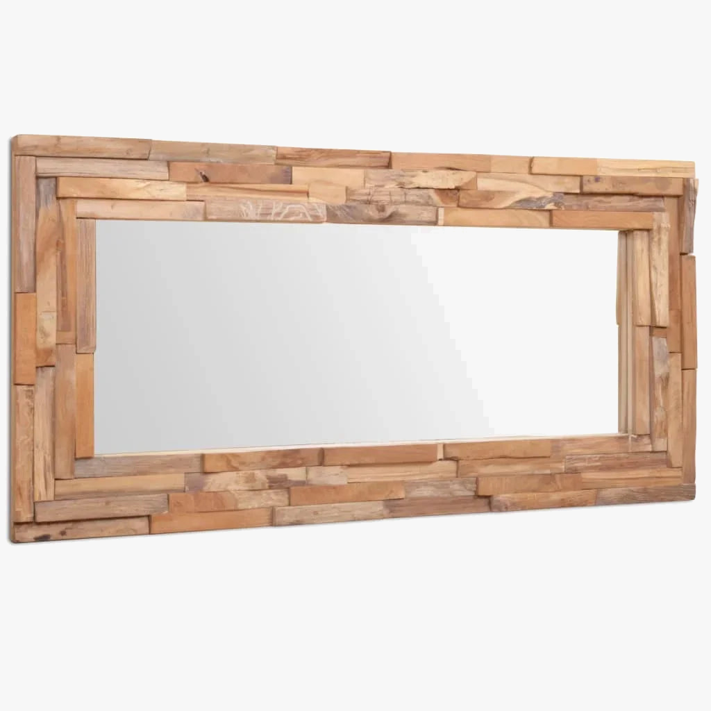 miroir décoratif rectangulaire en teck pour décoration murale
