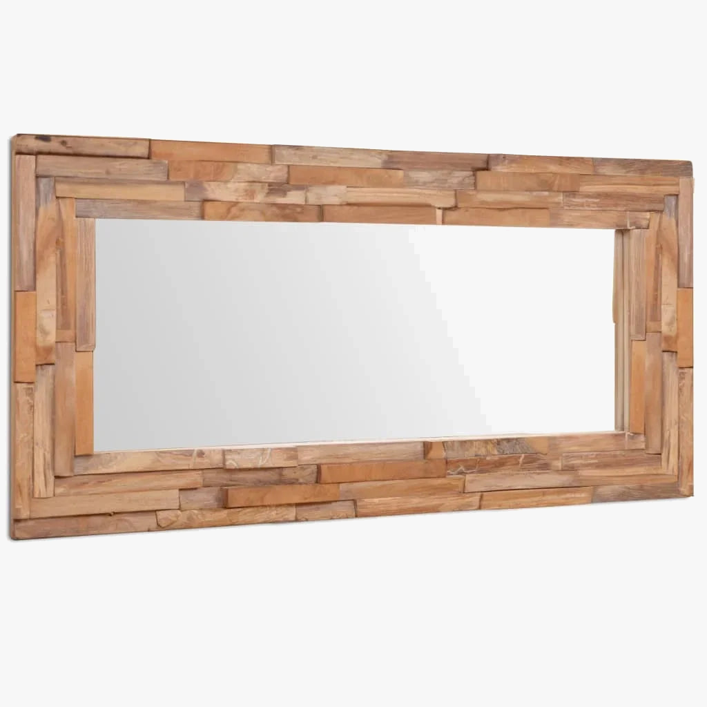 miroir décoratif rectangulaire en teck pour décoration murale
