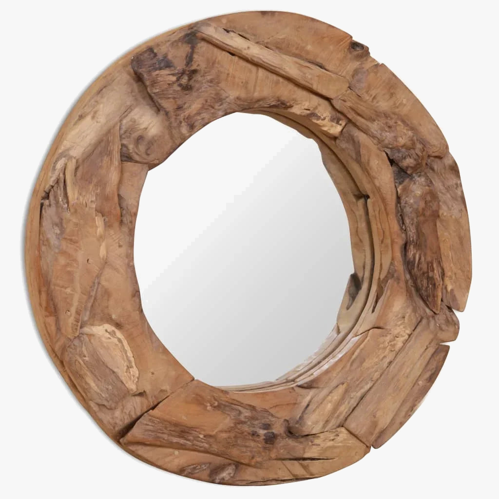 miroir décoratif rond en teck pour décoration murale