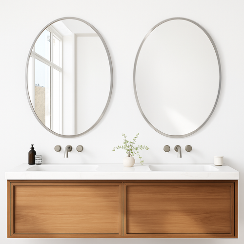 miroir mural ovale sans cadre haute définition avec bord argenté biseauté