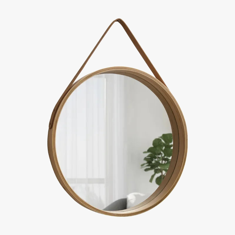 miroir mural rond avec bordure en bois épais