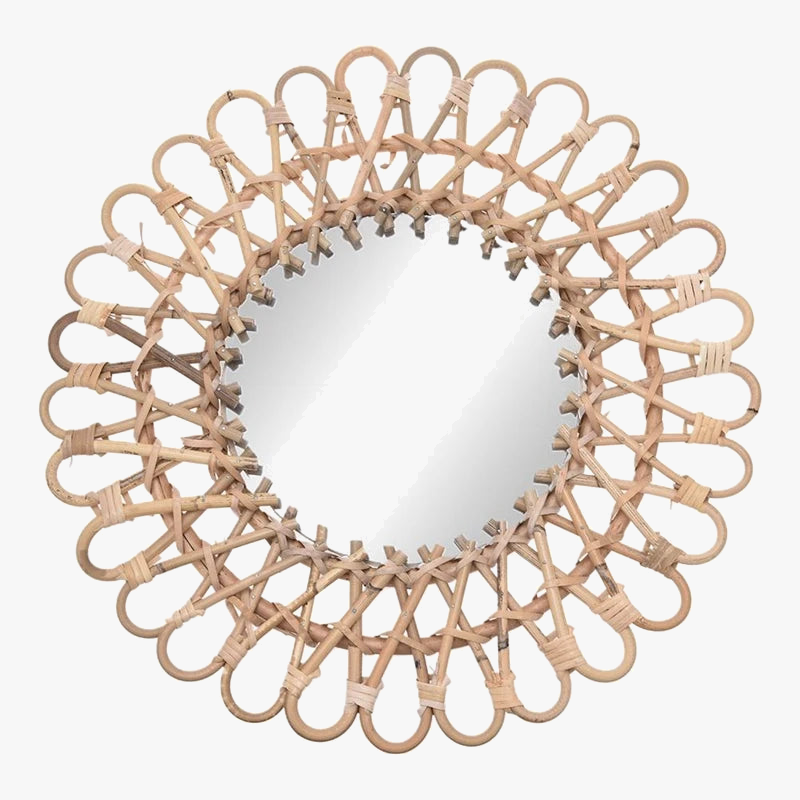 miroir mural rond en rotin pour décoration intérieure