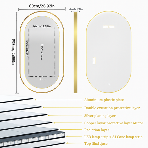 miroir ovale intelligent antibuée avec éclairage led ajustable - vue 7 sur 8