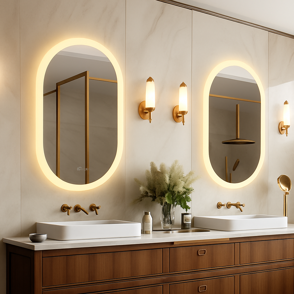 miroir ovale à led intelligent antibuée avec mémoire de lumière - vue 5 sur 7