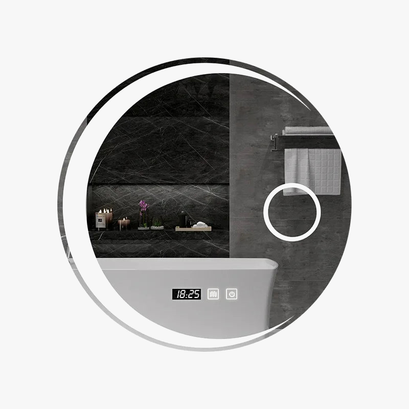 miroir rond avec lumières led cadre en acier noir