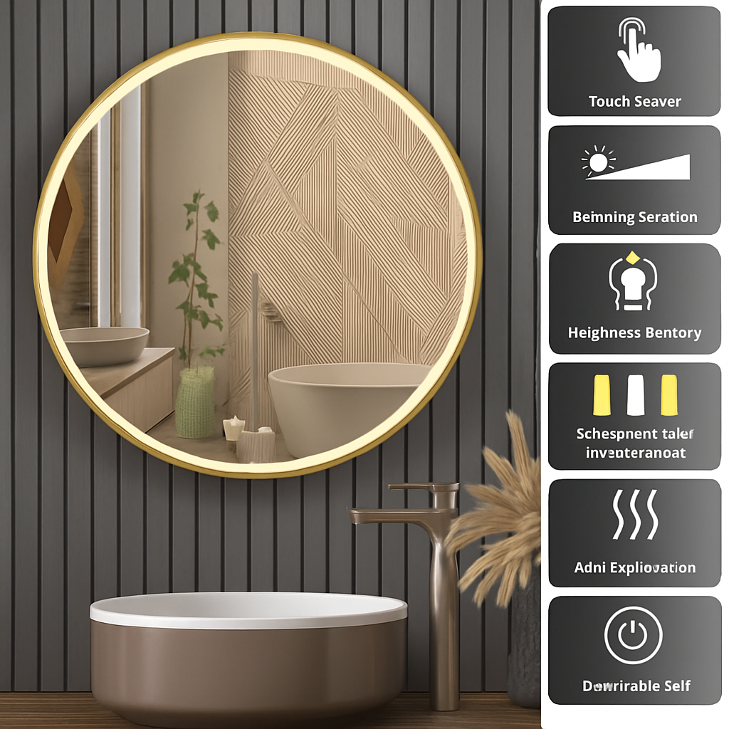 miroir rond lumineux antibuée intensité variable cadre aluminium verre HD - vue 5 sur 9