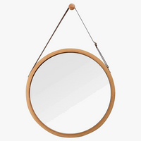 miroir rond suspendu en bambou avec sangle en cuir réglable