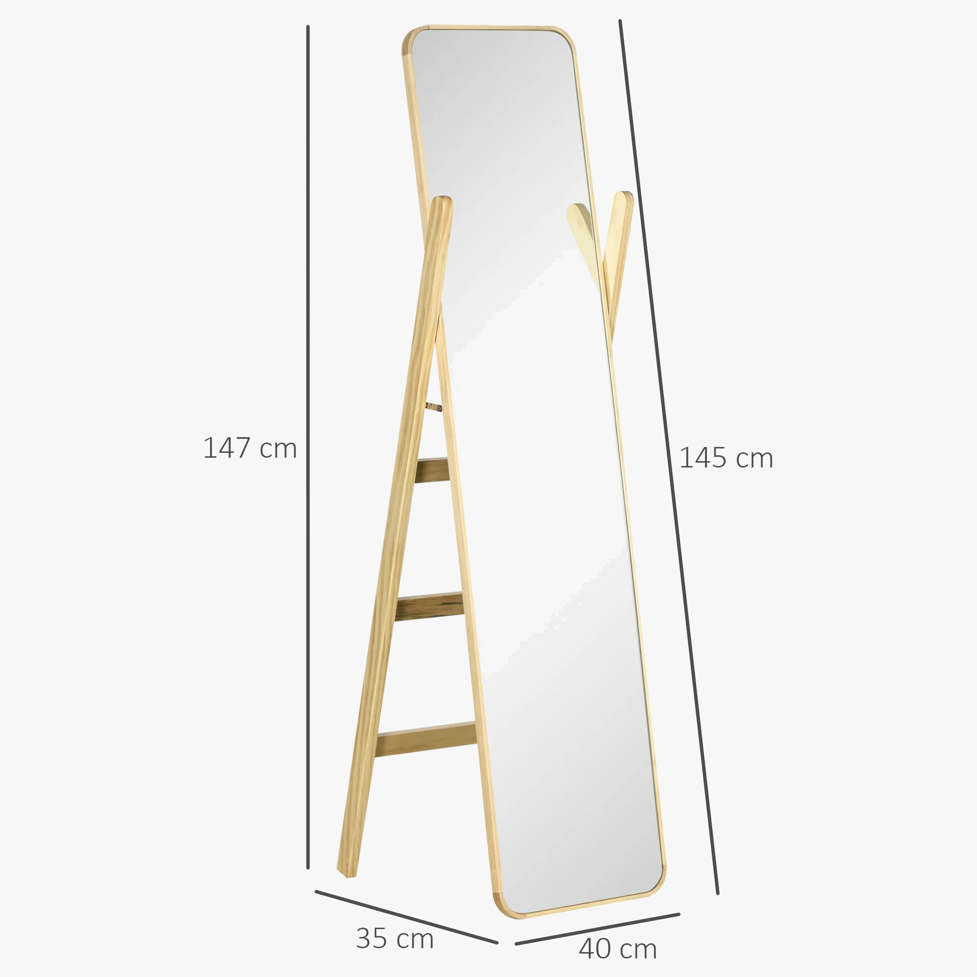 miroir sur pied avec cadre en bois et support élégant