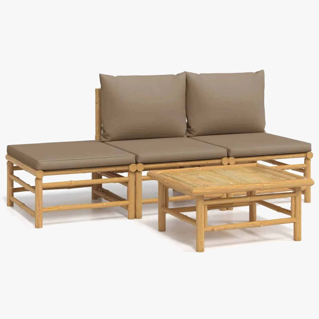 mobilier de jardin 4 pièces avec coussins en bambou