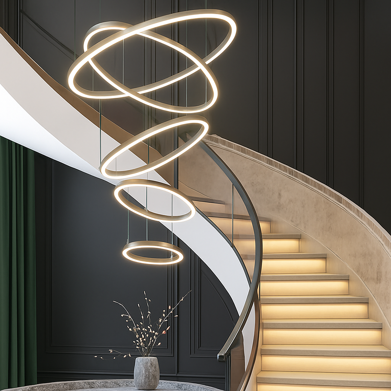 Moderne Led anneaux suspension lampe cercle plafond suspendu lustre pour chalet salon salle à manger escalier maison luminaire