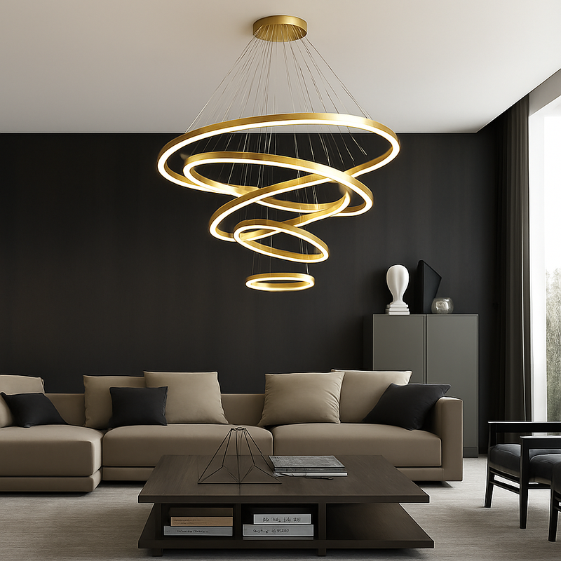Moderne Led anneaux suspension lampe cercle plafond suspendu lustre pour chalet salon salle à manger escalier maison luminaire