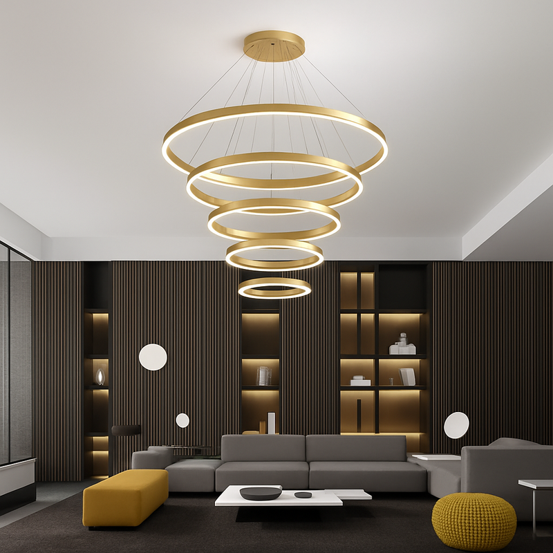 Moderne Led anneaux suspension lampe cercle plafond suspendu lustre pour chalet salon salle à manger escalier maison luminaire