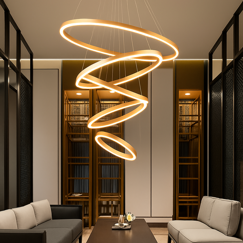 Moderne Led anneaux suspension lampe cercle plafond suspendu lustre pour chalet salon salle à manger escalier maison luminaire