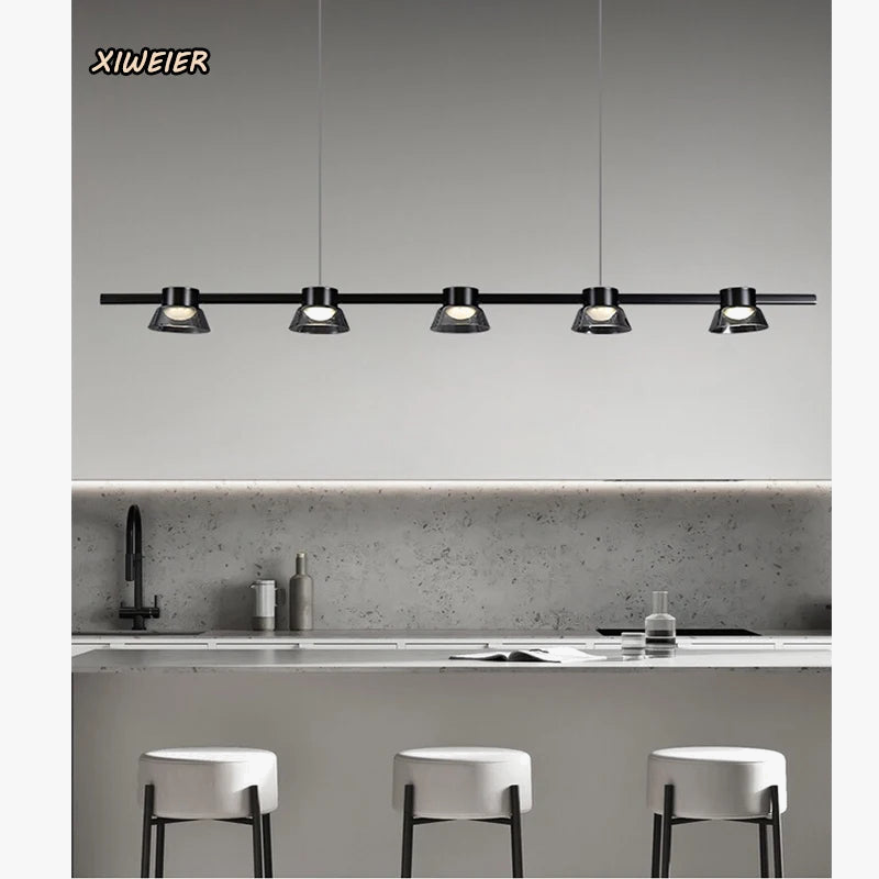 Moderne minimaliste noir Restaurant bureau étude longue bande lustre nordique design salon intérieur lampe à LED