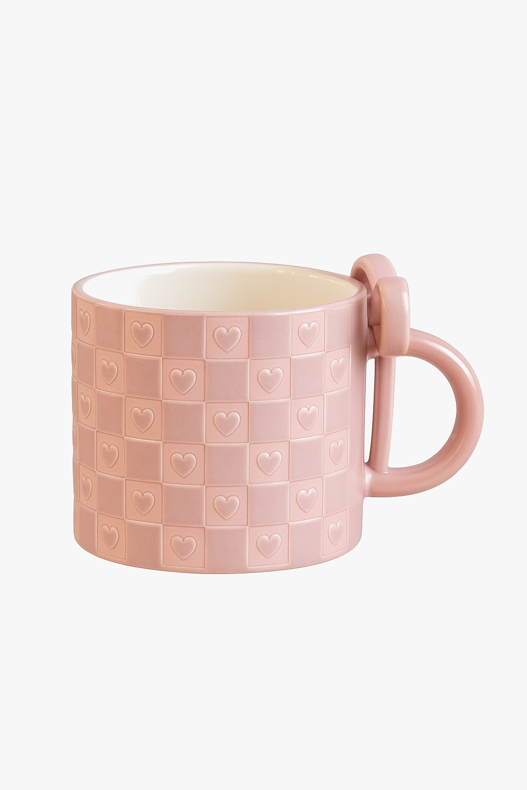 Mug céramique anse noeud papillon motif coeur damier