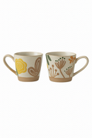 Mug retro ceramique peint main motif floral personnalisable