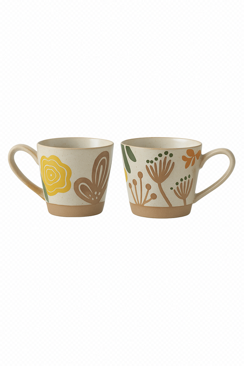 Mug retro ceramique peint main motif floral personnalisable