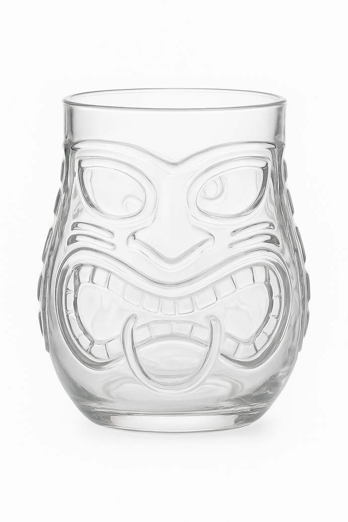 Mug tiki en verre transparent motif tiki bar
