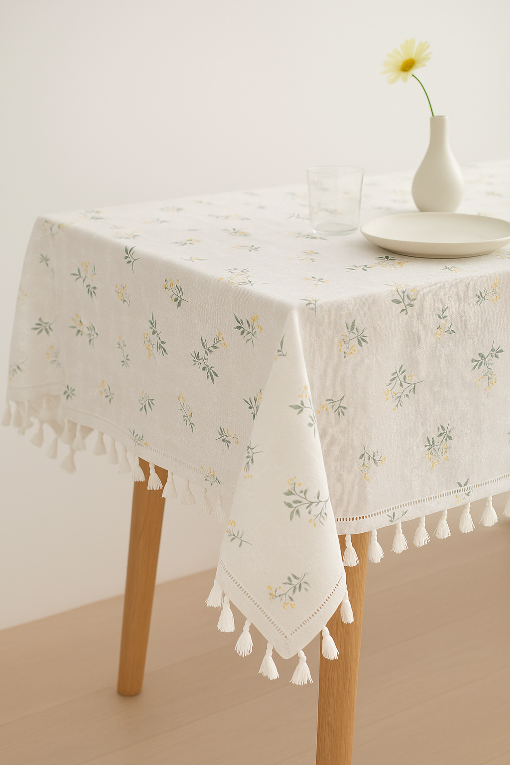 Nappe champetre dentelle marguerite pompons table cuisine maison