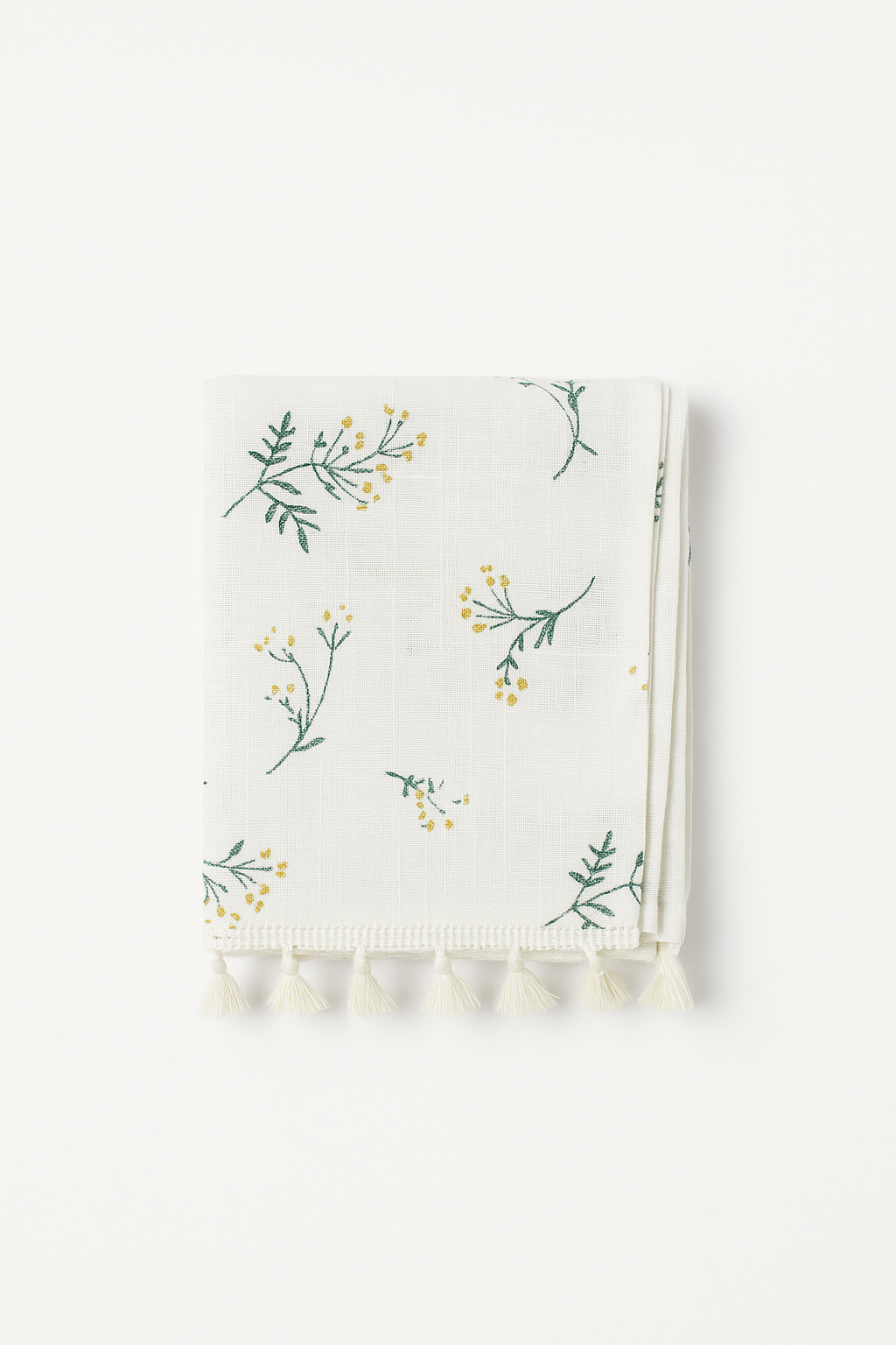 Nappe coton brodée florale style coréen avec pompons