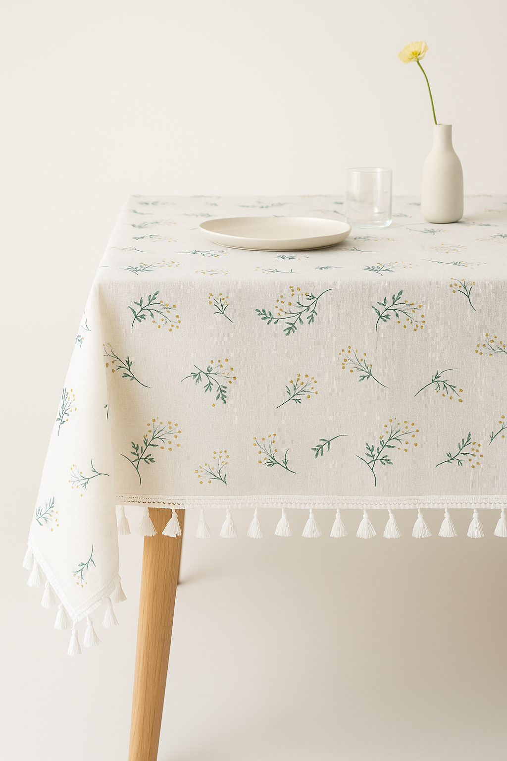 Nappe coton brodée florale style coréen avec pompons - vue 3 sur 2