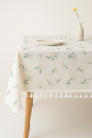 Nappe coton brodée florale style coréen avec pompons