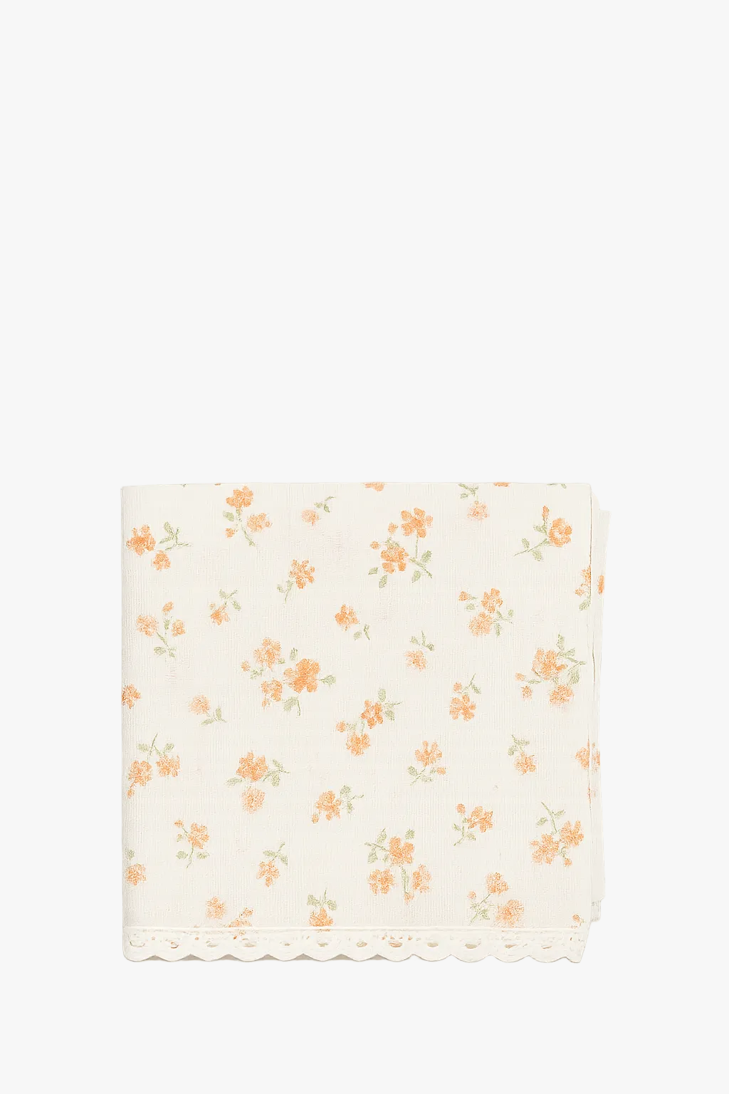 Nappe coton style coréen brodée fleurs à pompons