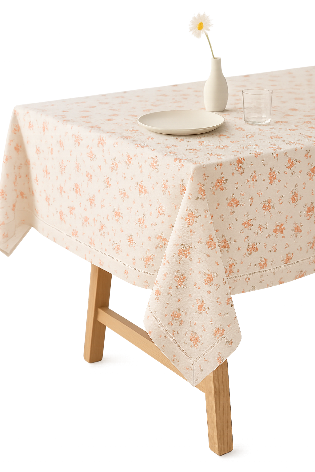 Nappe coton style coréen brodée fleurs à pompons - vue 3 sur 2