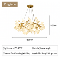 Nordique feuille de gingko LED lustre moderne cuisine salon chambre salle à manger rond intérieur loft plafond suspension