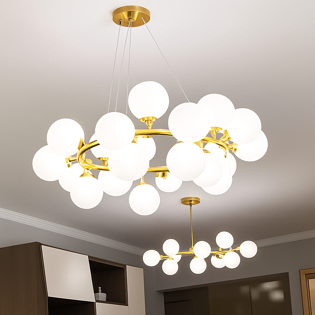 Nordique LED ronde lustre boule de verre or noir suspension lampe restaurant cuisine salon anneau décor à la maison luminaires - vue 8 sur 24
