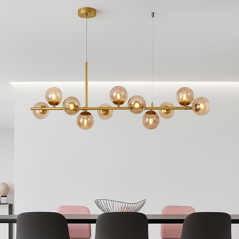 Nordique moderne suspension LED or lumière boule de verre 11 têtes lampe suspendue pour cuisine salon salle à manger Suspension Luminaire Design