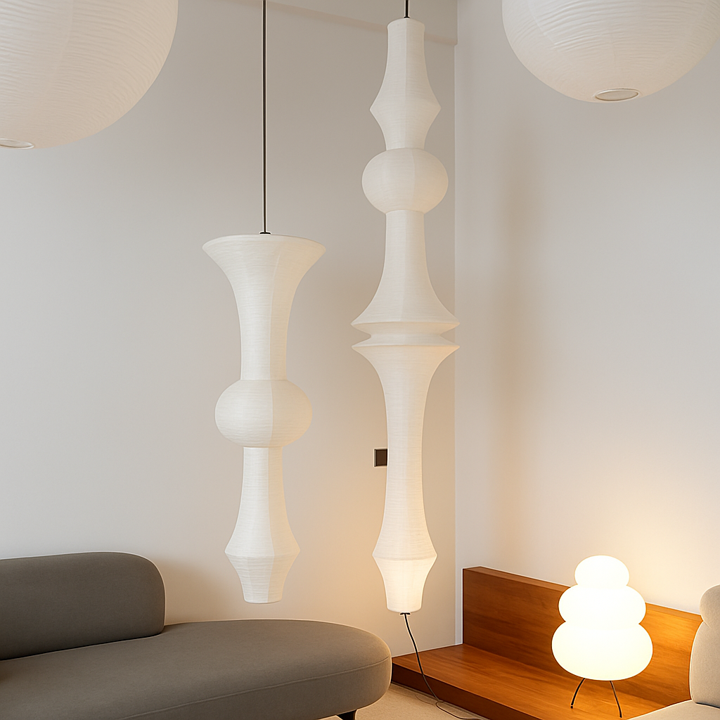 Nordique Wabi Sabi vent papier de riz suspension LED lumières salon chambre coin lustre Duplex Loft décor à la maison lampe de chevet - vue 4 sur 18