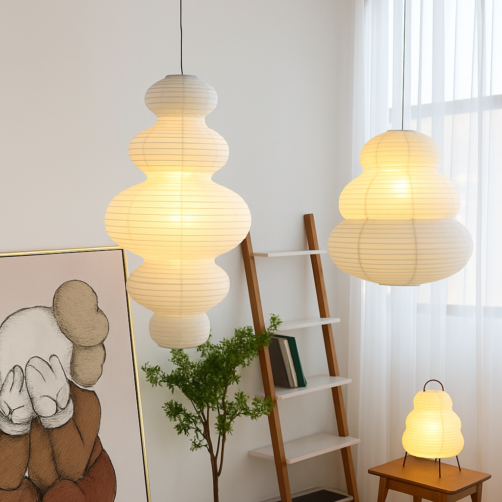 Nordique Wabi Sabi vent papier de riz suspension LED lumières salon chambre coin lustre Duplex Loft décor à la maison lampe de chevet - vue 5 sur 18