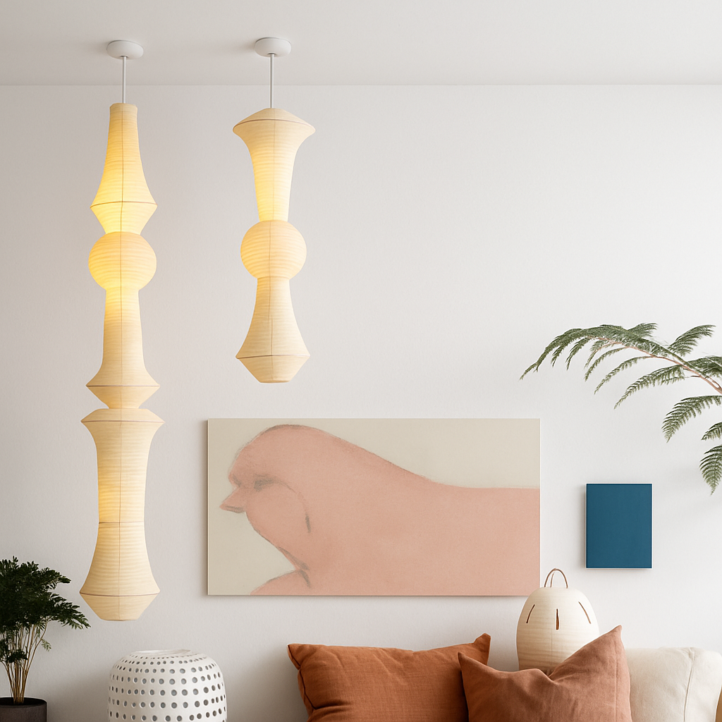 Nordique Wabi Sabi vent papier de riz suspension LED lumières salon chambre coin lustre Duplex Loft décor à la maison lampe de chevet - vue 6 sur 18