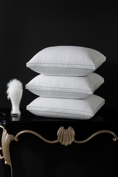 oreiller hypoallergénique en duvet d'oie avec housse 1200 fils - vue 2 sur 6