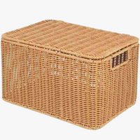 panier de rangement en rotin synthétique avec couvercle