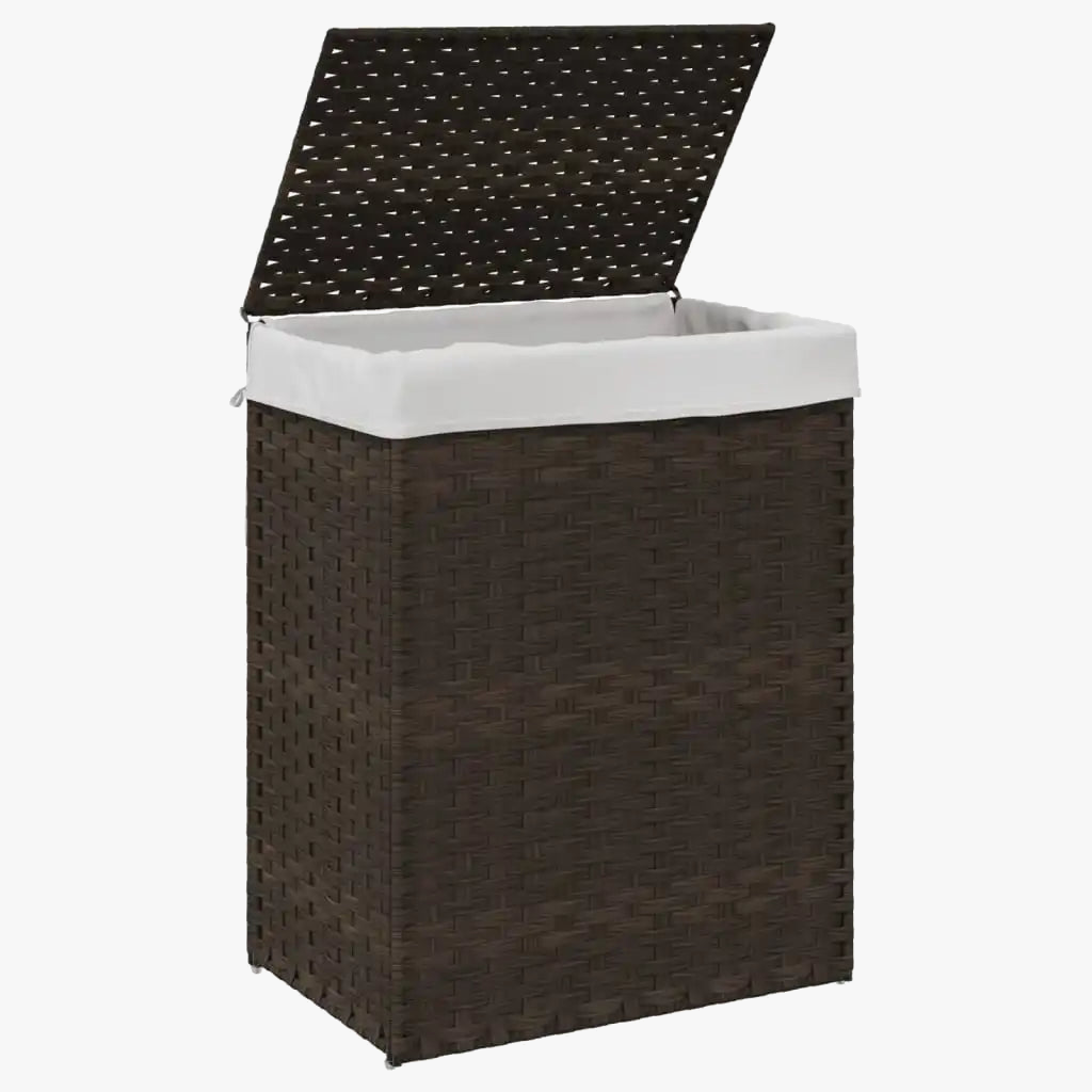 panier à linge avec housse en rotin foncé élégant et pratique