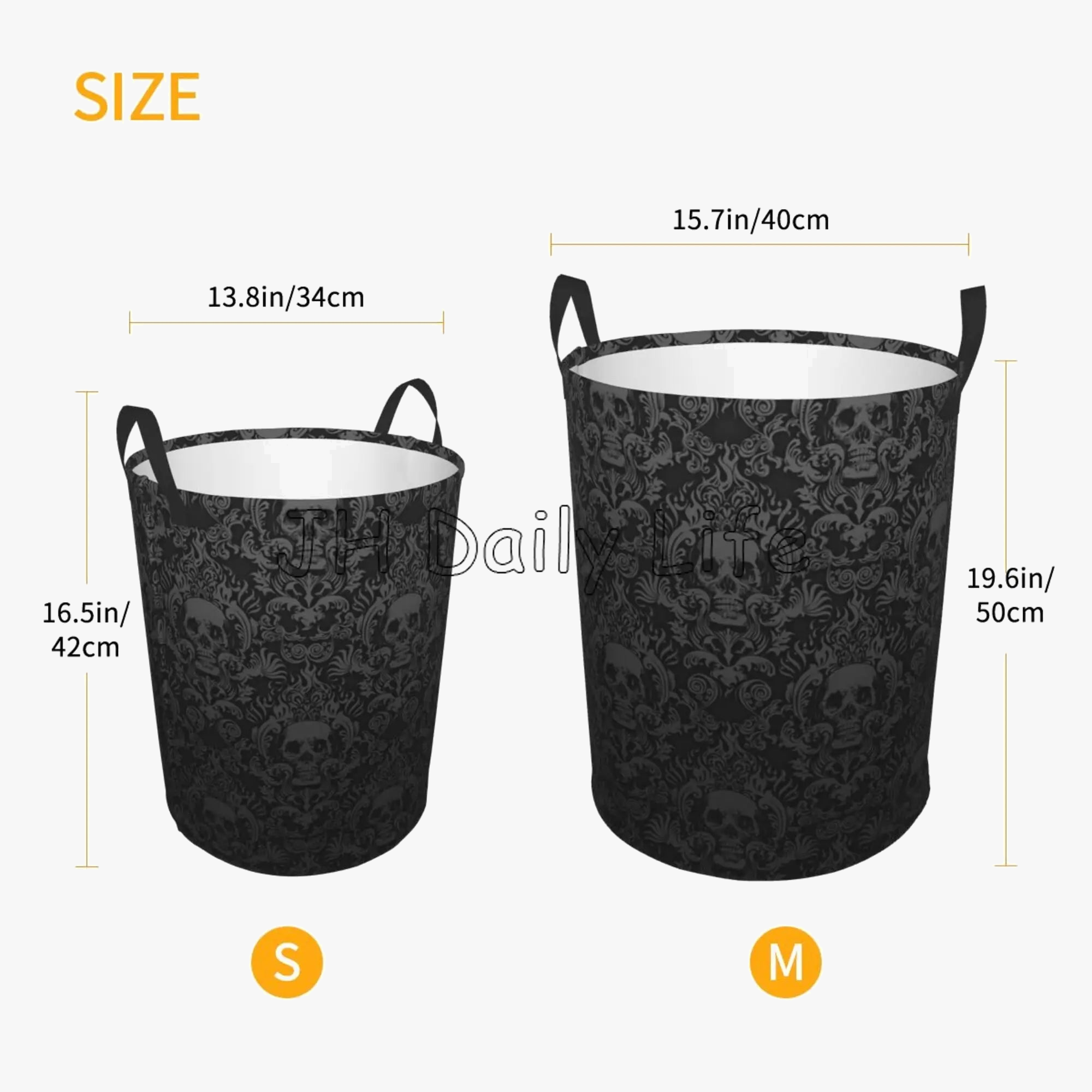 panier à linge rond gothique pliable avec tête de mort