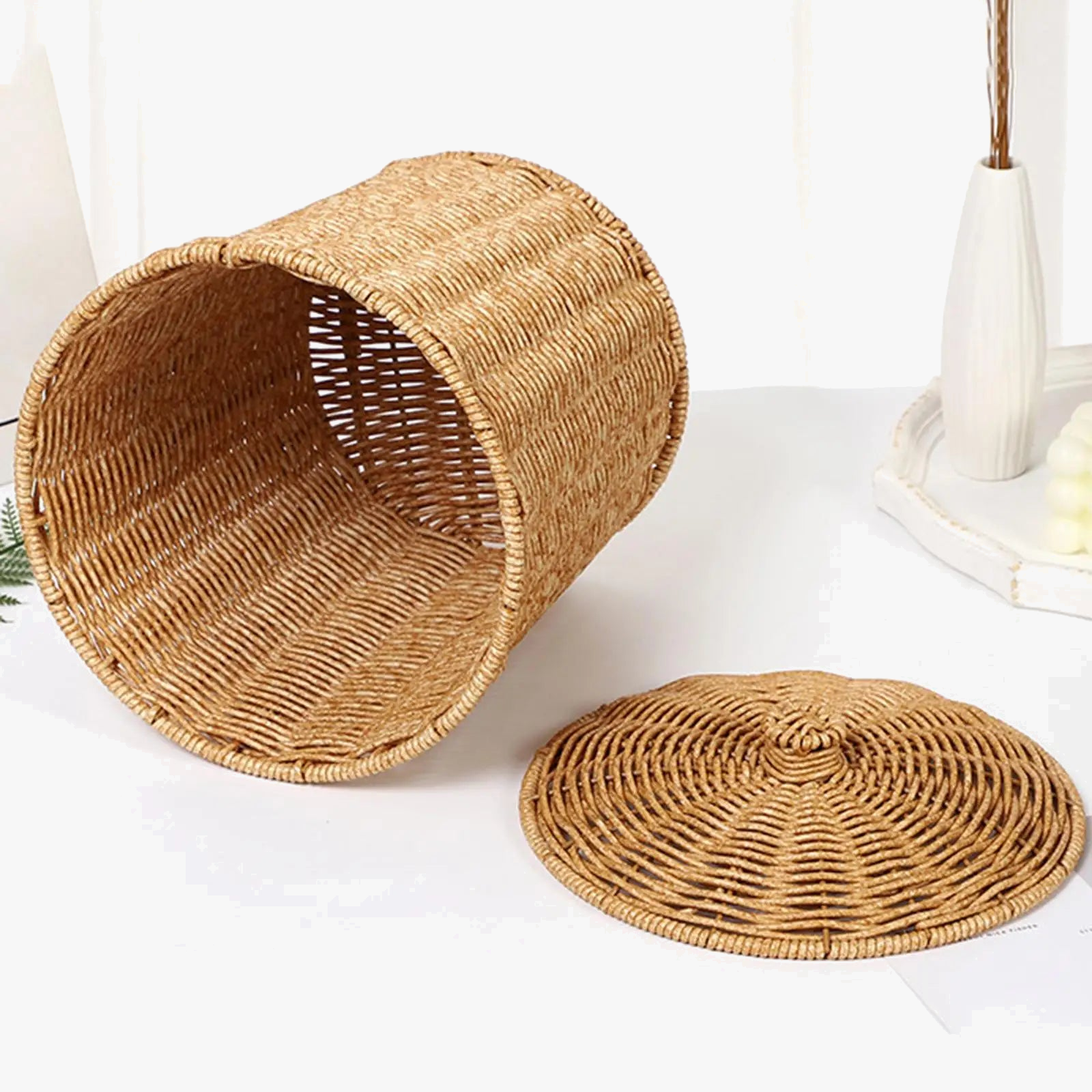 panier à linge tissé à la main avec couvercle et ouverture pratique