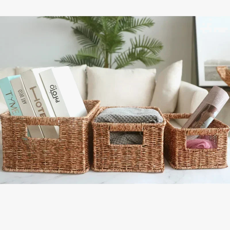 panier rectangulaire en rotin pour rangement divers