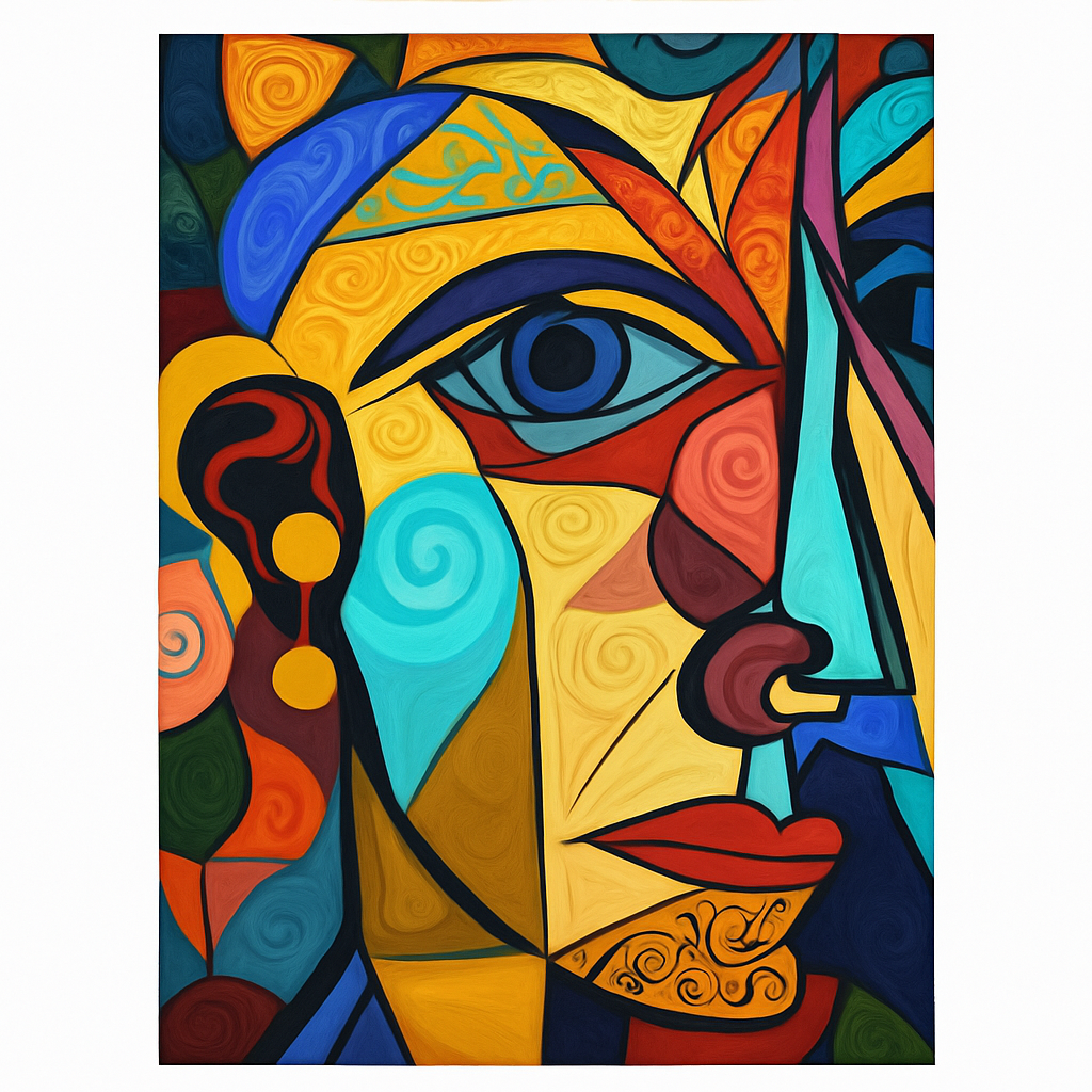 peinture abstraite cubiste style picasso tête de personnage décoration murale