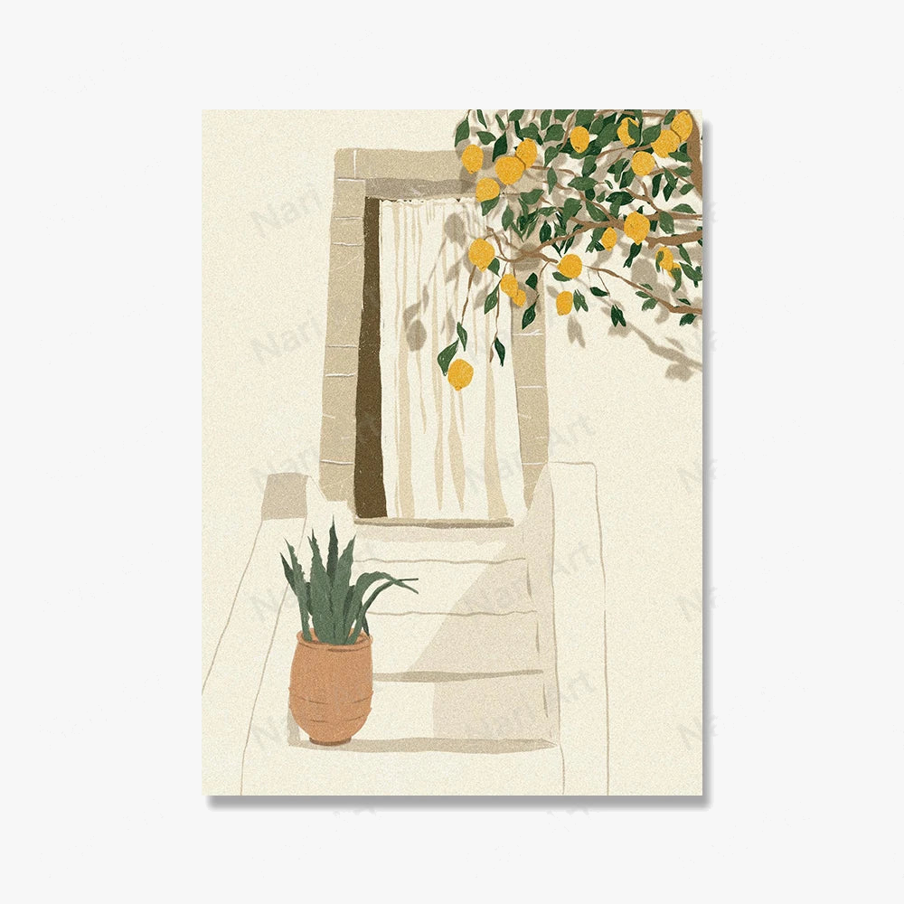 peinture sur toile fruits citron art mural décoration estivale sous les palmiers